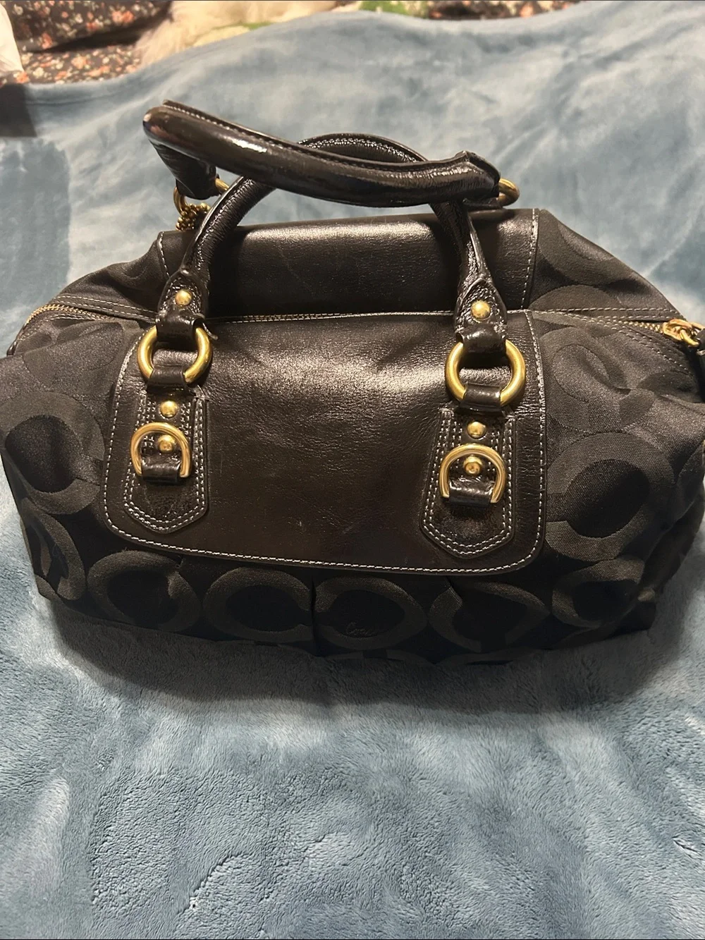 Coach Black Signature Satchel with Gold-Tone Accents